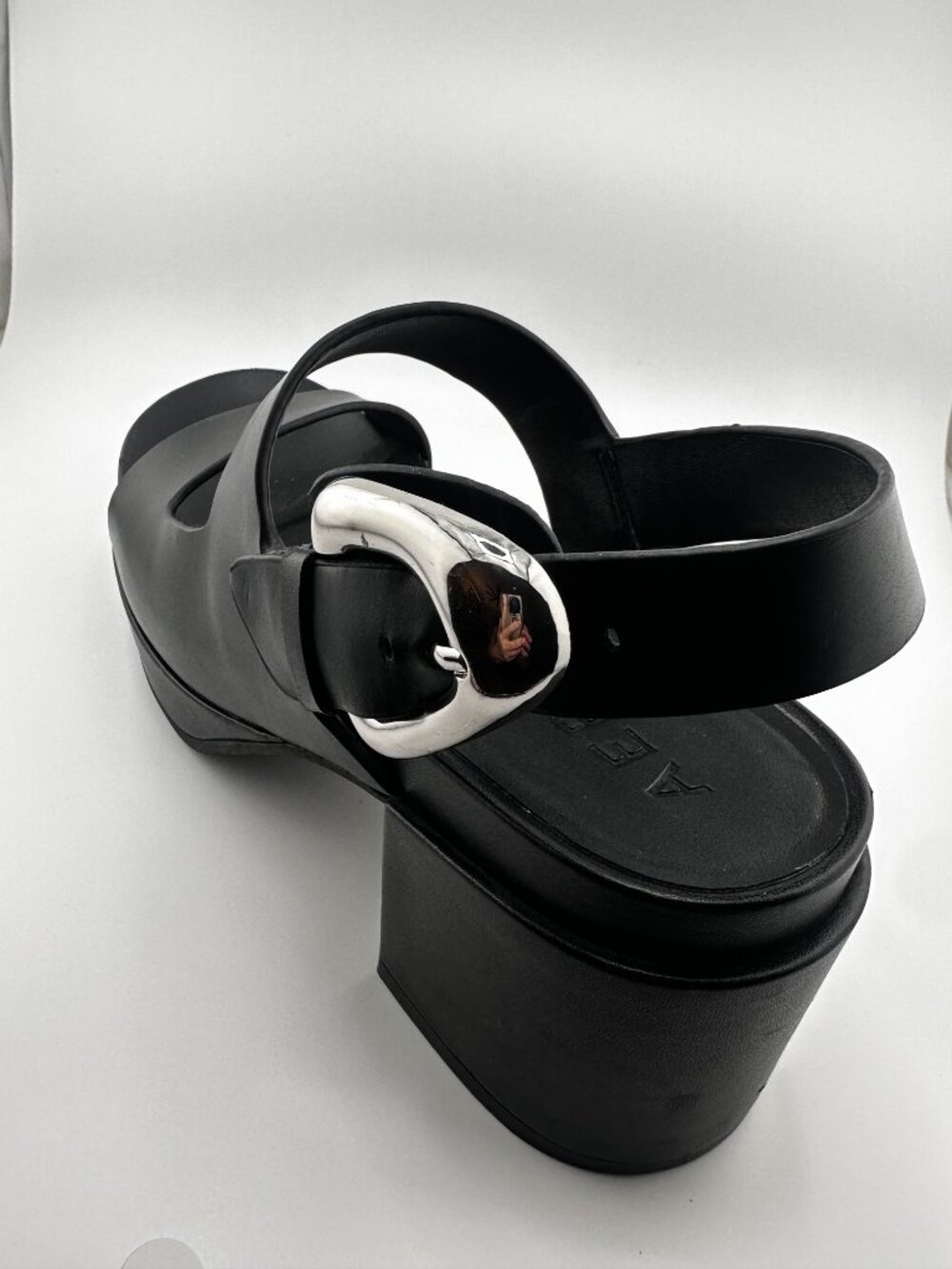 Aerosoles Clarkson Black Leather Platform Block Heel Sandals Size 7.5M - Picture 7 of 14